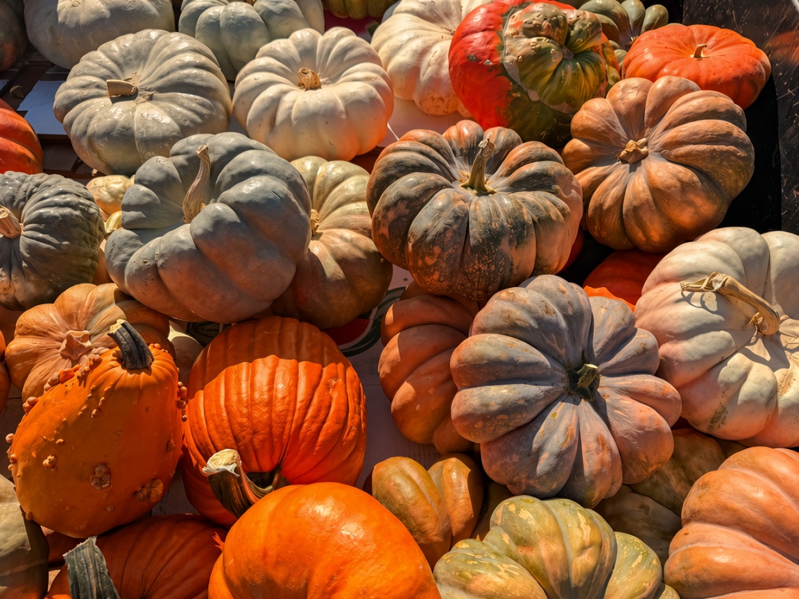 Assorted heirloom pumpkins and gourds